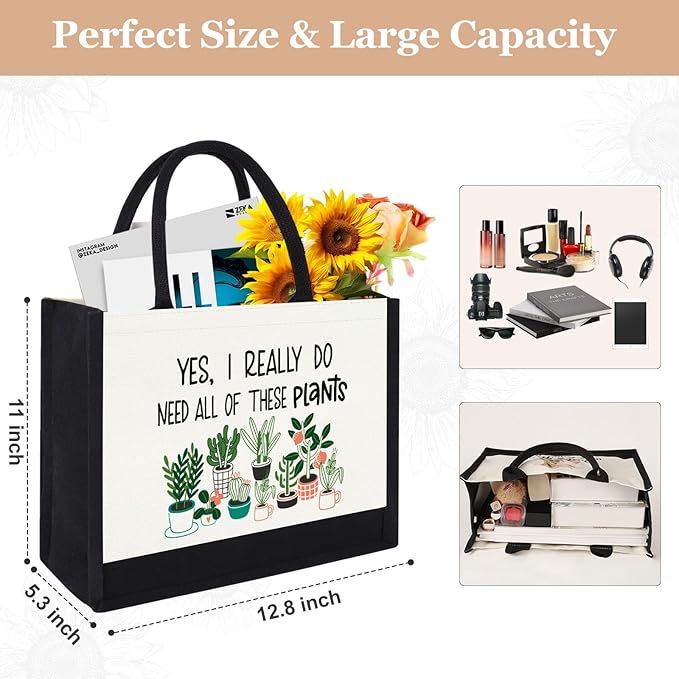 Canvas Tote Bag for Women, Cute Plant Lover Gifts for Women Gardener, Plant Lady Gifts Aesthetic Tote Bag, Gardening Present for Planting Lover Birthday Graduation Christmas Reusable Bag