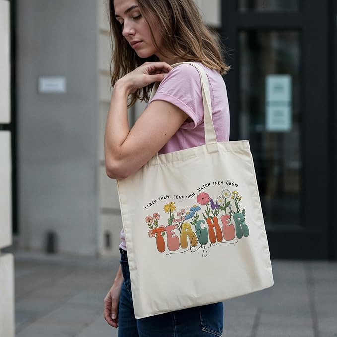 bmuvghi Teacher Appreciation Gifts Canvas Tote Bag Reusable Shopping Grocery Bags Birthday Gift for Teachers Women