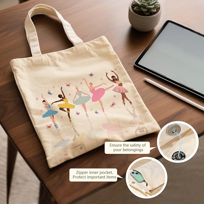 Aesthetic Canvas Tote Bag for Women - with Magnetic Snap Closure & Zipper Inner Pocket Reusable Bag for Shopping