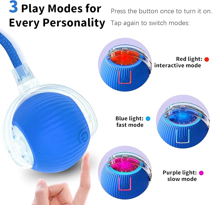 Interactive Cat Toys for Indoor Cats Smart Automatic Ball Rolling for Bored Kitten Pet Upgraded Speedy Moving Chase Dogs Toy Easter Gifts Blue
