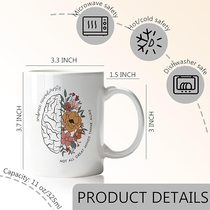 Neurodiversity Autism Awareness Mug, ADHD Autism Acceptance Coffee Cup, SPED Teacher Gifts, Embrace Neurodiversity Not All Great Minds Think Alike Ceramic Coffee Mug 11 oz
