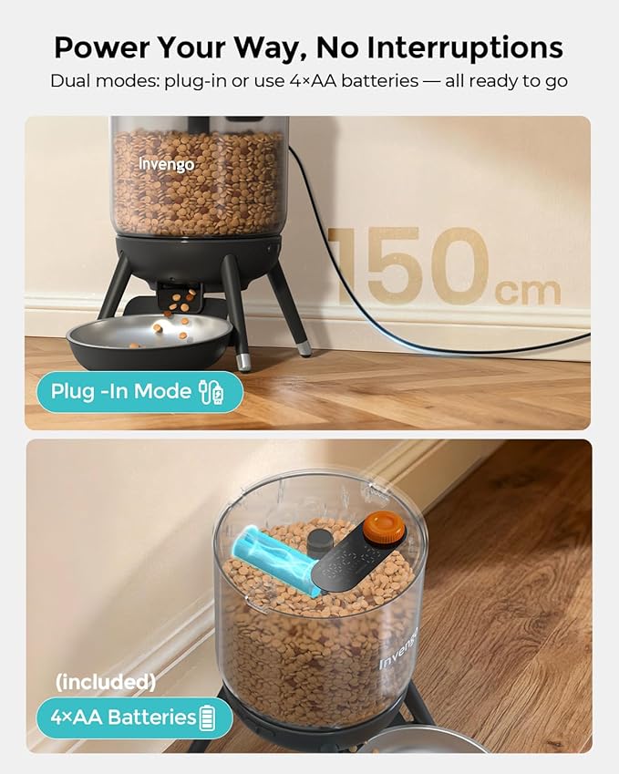 Automatic Cat Feeder with Timed Food Dispenser, One-Touch Feeding, Dual Power Supply, Anti-Bug Design, Visible 3L Hopper – Automatic Pet Feeder for Cats and Small Dogs