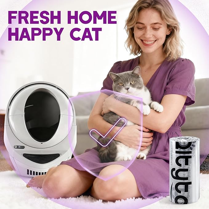 60 Count Cat Litter Bags Compatible with Litter Robot 4 & 3,Self-Cleaning Litter Box Liners Bags Replacement,Waste Bags,9-11 Gallons Capacity,Heavy Duty,Transparent,Easy to Tear-off