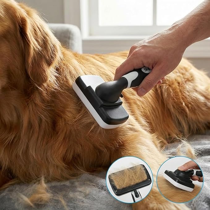 4PCS Self Cleaning Slicker Brush, Pet Grooming Rake, Bath Brush & Massage Brush for Short/Long Haired Dogs, Cats & Horses, Pet Grooming Deshedding Tools - Pet Supplies (White Black)