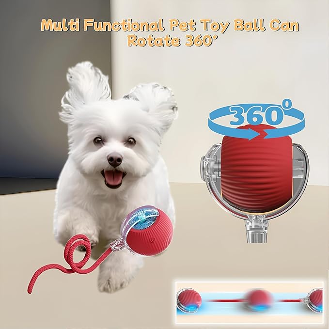 2025 New Speedy Tail 2.0 cat Toy，360° Automatic Smart Pet Toy Self Rolling Balls for Bored Indoor Cats，Speedy Interactive Cat Toy (Red)