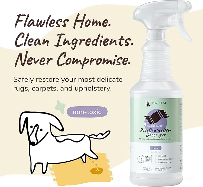 kin+kind Pee+Stain+Odor Destroyer - Fabric+Carpet - Maximum Strength - Stops Re-Marking - USDA Certified Biobased - Floral - 32 fl oz