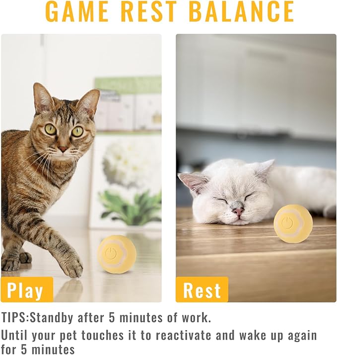 Smart Interactive Cat Ball Toy 2.0, Automatic Rolling Ball with Colorful Lights & Floral Design, USB Rechargeable, Activate Natural Hunting Instincts, Perfect Indoor Playmate (Pink & Yellow 2 Pcs)