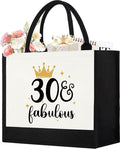 GevGuxLuo 30th Birthday Gifts for Women Canvas Tote Bag, 30 Years Old Birthday Gifts for Mom Wife Aunt Friends Her,Turning 30 Beach Bag Reusable Grocery Bag 30 fabulous Women Tote Bag