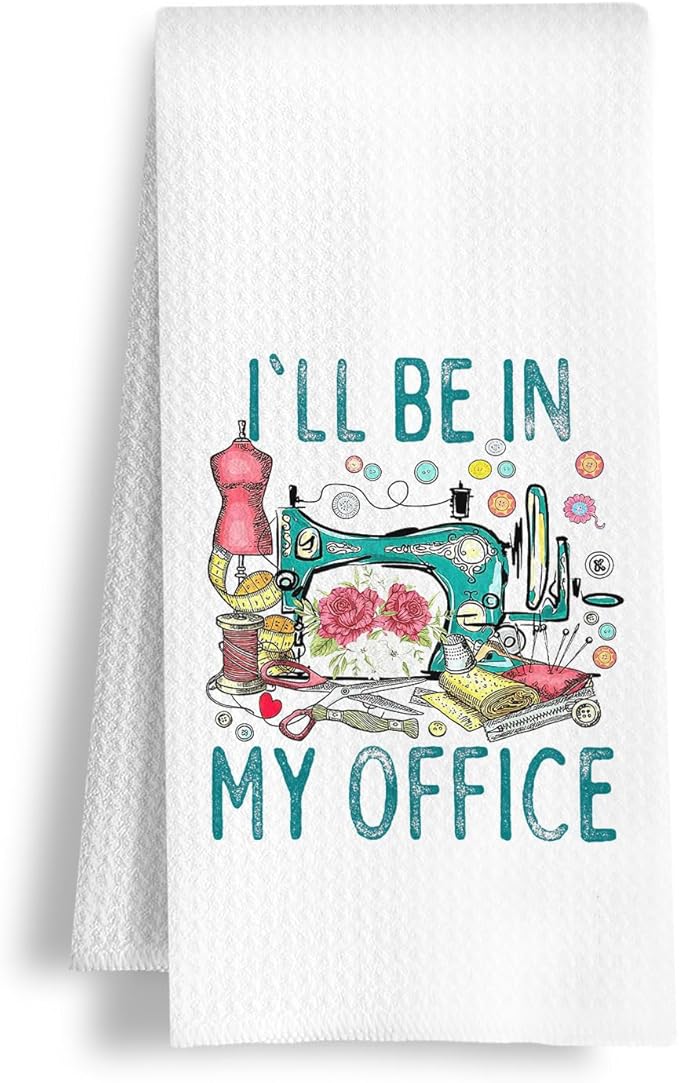 Retro Quilter Kitchen Towels, Quilting Gifts for Quilters Dish Tea Towels, Sewing Lover Gifts for Women, I'll Be in My Office Decorative Hand Towel for Bathroom Kitchen, 16x24 Inch