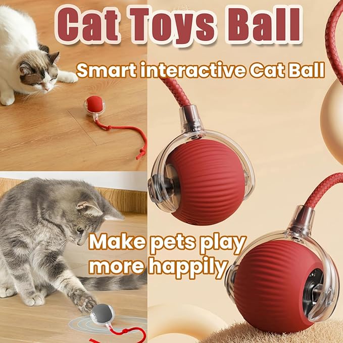 Interactive Rolling Cat Ball, 2025 Smart Automatic Cat Dog Toys, Automatic Cat Toys, Self Moving Cat Toys, Interactive Cat Toy Ball for Bored Small Dogs, Cats (Pink)