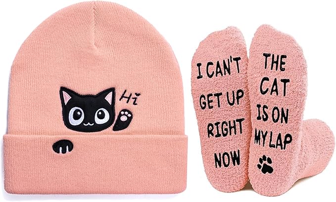 Winter Knitted Beanie Hat and Themed Scoks for Dog Cat Lover Gifts, Christmas Stocking Stuffers for Men Women
