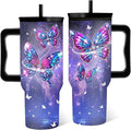 Butterfly Gifts For Women, Butterfly Cup Leak Proof Tumbler With Handle 40 Oz, Birthday Christmas Gifts For Women Girl Wife, Purple Gem Bling Cup, Christmas Travel Coffee Tumbler