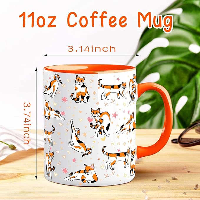 Calico Cat Mug 11 Oz Cute Ceramic Coffee Tea Cup for Women, Funny Cats Lover Gift for Christmas, Birthday, Housewarming - Gifts for Her, Mom, Cat Ladies, Kids and Friends