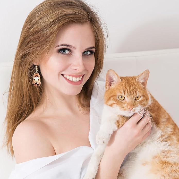 Mabor 6 Pairs Cute Cat Earrings for Women Colored Kitty Cat Earrings Alloy Drop Dangle Fun Anime Animal Earrings Aesthetic Funny Cartoon Earings Jewelry Gifts for Cat Lovers