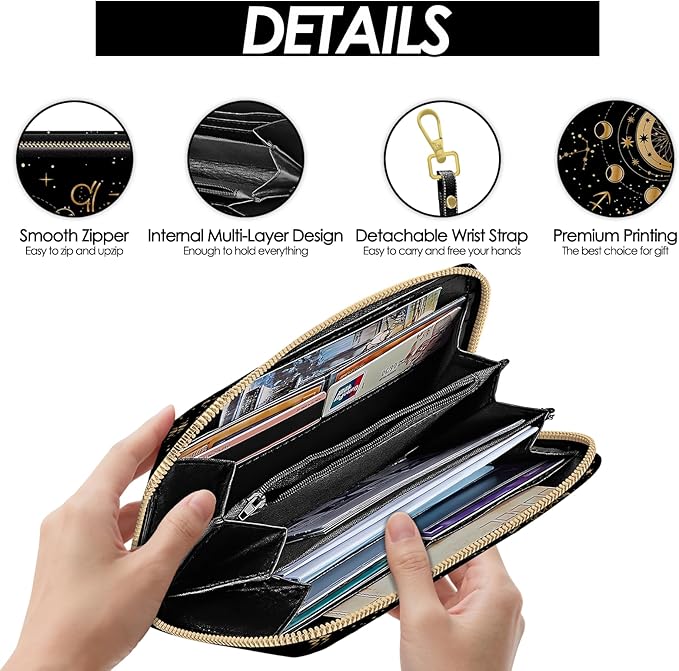 Moon Lunar Womens Wallet, Sun Moon Wristlet Wallet For Women, Aesthetic Credit Card Holder Purse, Birthday Christmas Graduation Gifts For Women, Travel Office Daily Purse