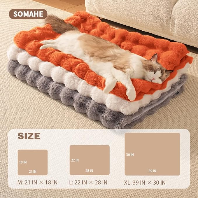 SOMAHE Self-Warming Cat Blanket for Indoor Cats & Small Dogs, Dual-Side Sherpa Plush Throw, Anti-Static Shared Couch Mat for Crate & Travel, Machine Washable No Shrink, 28x22 Inch Orange