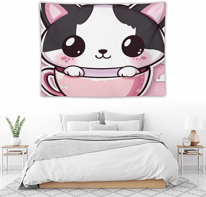 Tapestry Kawaii Cat Wall Art Tapestry for Bedroom Aesthetic Cute Kitten Cat Meow Wall Tapestries Wall Art Home Decoration Landscape 30"x40" Wall Hanging for Home Decor Bedroom Living Room Dorm Decor