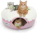 CATTASAURUS Peekaboo Cat Cave for Multiple & Large Cats Up to 30-45 Lbs, Fluffy Cat Beds for Indoor Cats, Scratch Detachable & Washable Tunnel Bed, Comfy Donut Cave (Pink, Large (Calming))