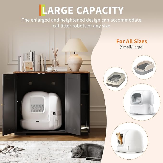 Garvee Dog-Proof Large Cat Litter Box Enclosure with Scratch Pad, Large Automatic Litter Box Furniture for Placing Self-Cleaning Litter Box,Litter Cabinet with Outlet,Space for Cat Stuffs