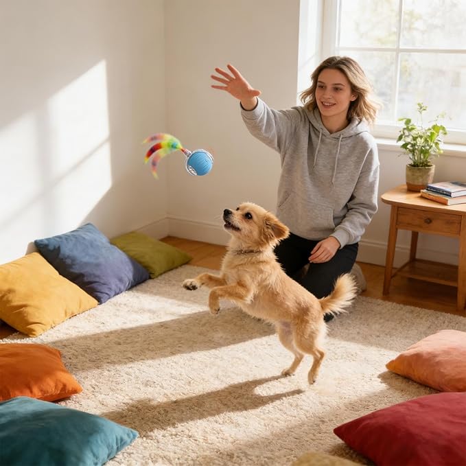 Interactive Cat Toy Ball, Automatic Moving Cat Toys, 6cm Rechargeable Rolling Ball with Tail for Cats, Durable Pet Toy with Motion Sensor, Entertainment Toys for Home Apartment Living Room