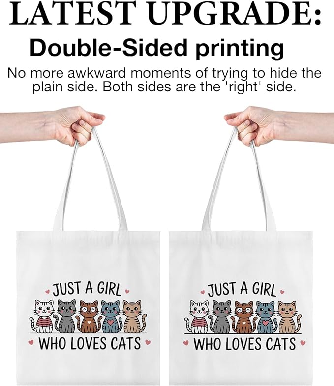 Cute Cat Canvas Tote Bag for Women Funny Cat Bag for Shopping Work Travel Lover Totes Gifts