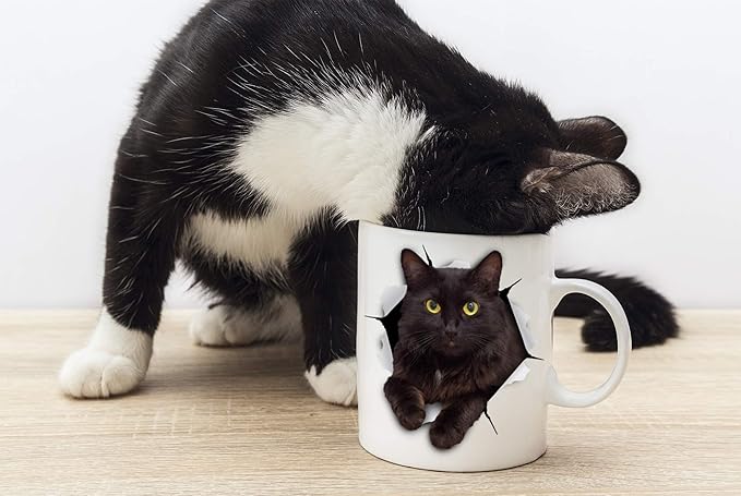 Winston & Bear Black Cat Coffee Mug - Funny Ceramic Coffee Mug Gift for Cat Lovers - Cute Novelty Cup for Men and Women (15oz)