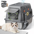 GTPLAYER XXL Stainless Steel Cat Litter Box with Lid, High Sided Enclosed Cat Litter Box, Activated Carbon Odor Control, Extra Large Metal Litter Box, Anti-Leak, with Mat & Scoop, Cheeky Kitty