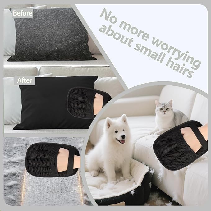 2-Pack Pet Hair Remover Gloves - Electrostatic Magic Brush Washable Reusable Dog Cat Hair Removal Tool for Furniture Clothing Carpet Car