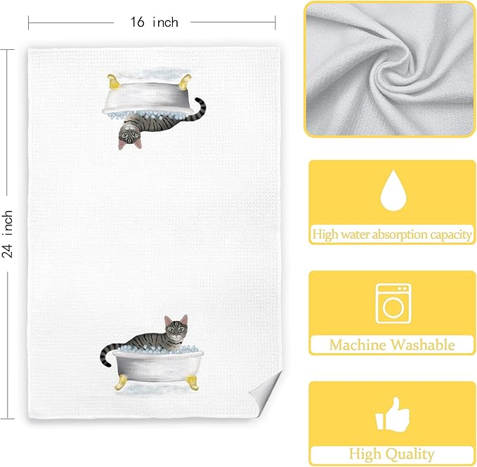 Jvpke Funny Gray Black Cat Decorative Towel Hand for Bathroom Kitchen Set of 2, Cat Gifts for Women Men, 16x24 in