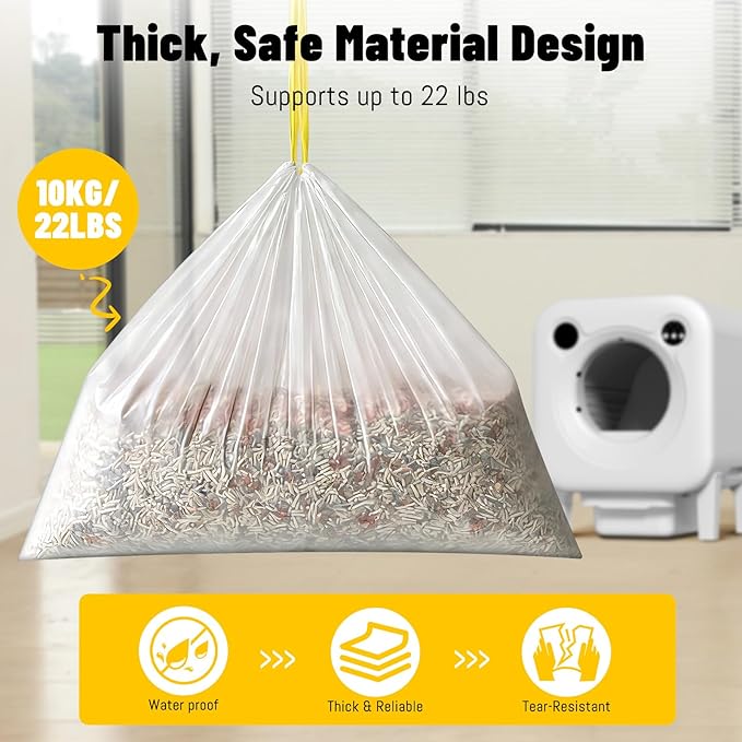 80 Count Cat Litter Bags for Self-Cleaning Cat Litter Box, 4 Rolls Drawstring Trash Waste Bags for Robot, Replacement Extra Large Cat Litter Box Liners, 24 x 11 Inches（4 Packs/80 Counts）