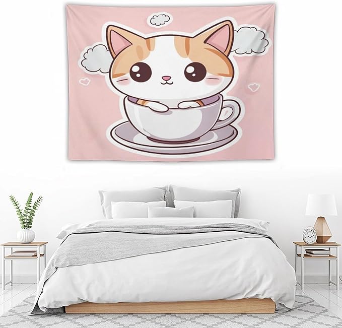 MaSiledy Kawaii Cat Tapestry As Wall Art Cute Kitten Cat Meow Vintage Aesthetic Tapestry Wall Hanging Landscape Tapestry for Bedroom Colorful Wall Hanging Aesthetic Wall Art For Room Decor 30"x40"