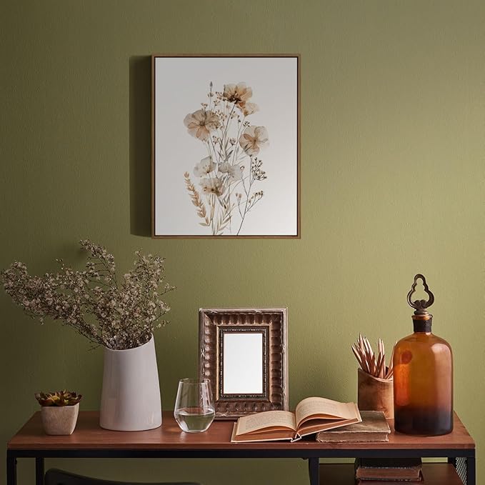 Neutral Watercolor Botanical Wall Art Vintage Floral Canvas Art Prints Orange Flower Plants Picture Minimalist Wall Decor Boho Artwork Framed for Girls Room Bedroom Living Room Decoration, 8"x10"x1Pcs