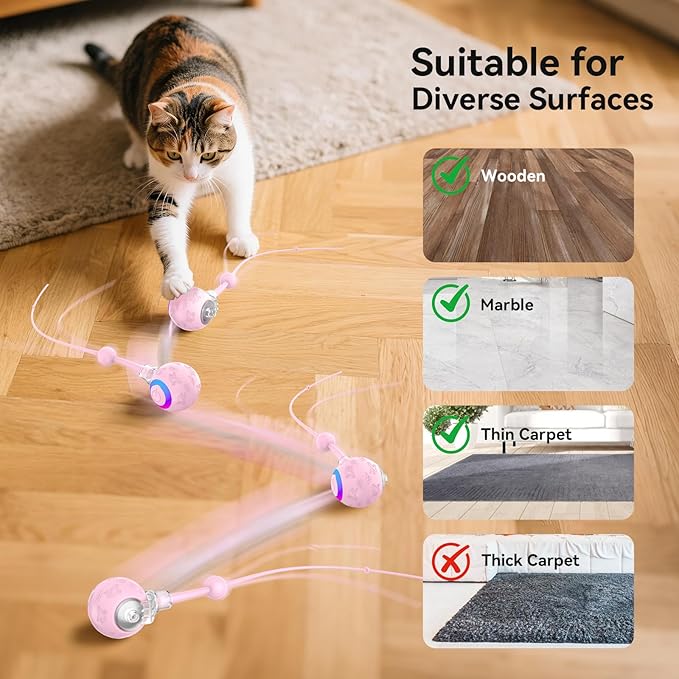 Smart Interactive Cat Dog Toys, Automatic Pet Toys for Bored Indoor Cats and Dogs, Motion Activated, USB Rechargeable, Christmas Pet Birthday Gifts (Pink)