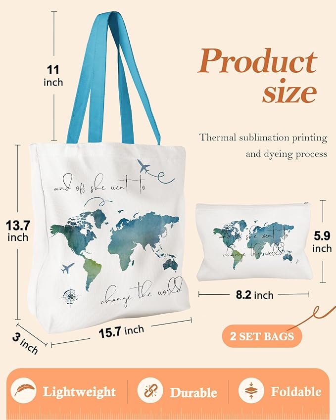 Miss Adola Aesthetic 2 Pack Canvas Tote Bag - with Makeup Zipper Pouch for Women Bag for Shopping, Gym, Travel, Vacation