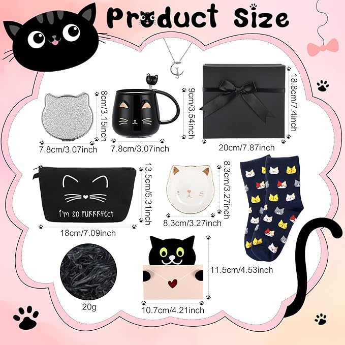 Havawish Cat Lover Gifts for Women Best Cat Mom Gift Basket Set Black Gift Box for Cat Lovers Birthday Mother's Day Cat Themed Gifts for Girl Lady Friend Daughter Sister Wife