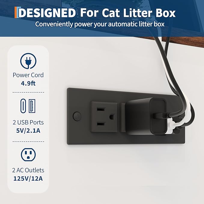 PeakPursuit Large Litter Enclosure Cabinet, XL Cat Robot Furniture with Dog Proof Shelf, Power Outlet & 5 Ft Cord, Fit for Most Self-Cleaning Litter Boxes White-A