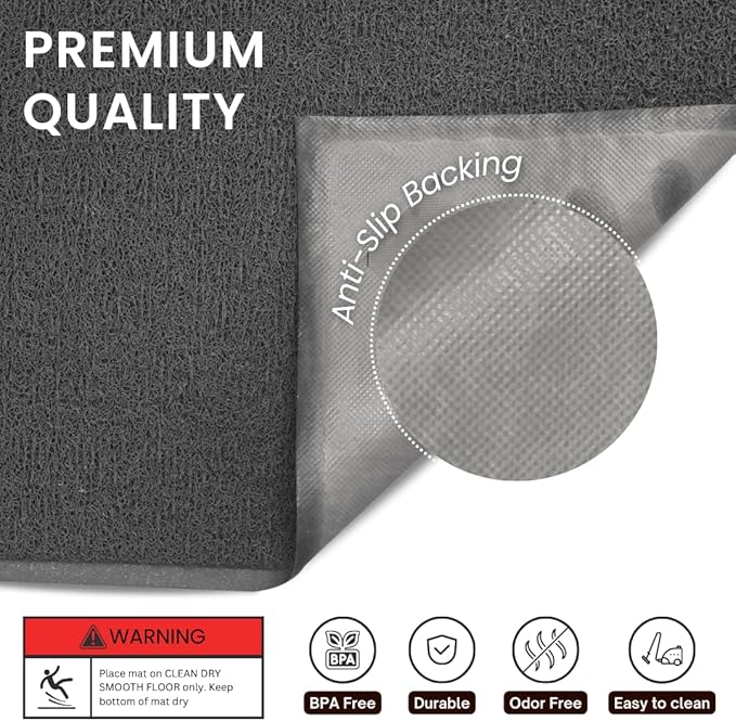 Andalus Large Cat Litter Mat, Pack of 1 - Waterproof, Non-Slip & Easy to Clean Cat Litter Box Mat for Extra Efficient Pet Litter-Trapping, Grey (30” X 18”)