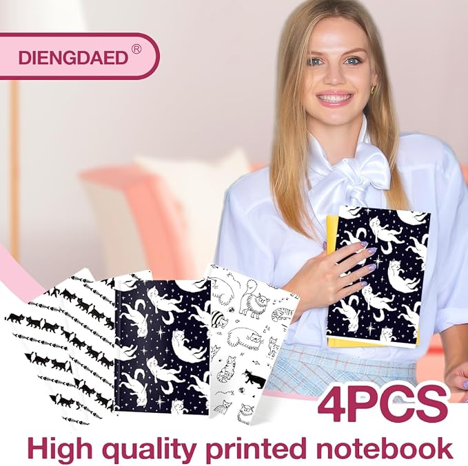 Cat Lined Notebooks for Work, 4 Pcs A5(8.26x5.7inch) College Ruled Notebook Journal for Women, Cute Notepads Journals for Writing, Cute Diary Stationary Cat Lover Gifts 6