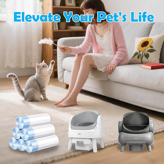 Cat Litter Bags 120 Count, 26.37"X15.74" Drawstring Close Litter Box Liners for Automatic Litter Box,Thick Cat Poop Bags,Easy to Clean,Heavy Duty Robot Bag for Self-Cleaning Box