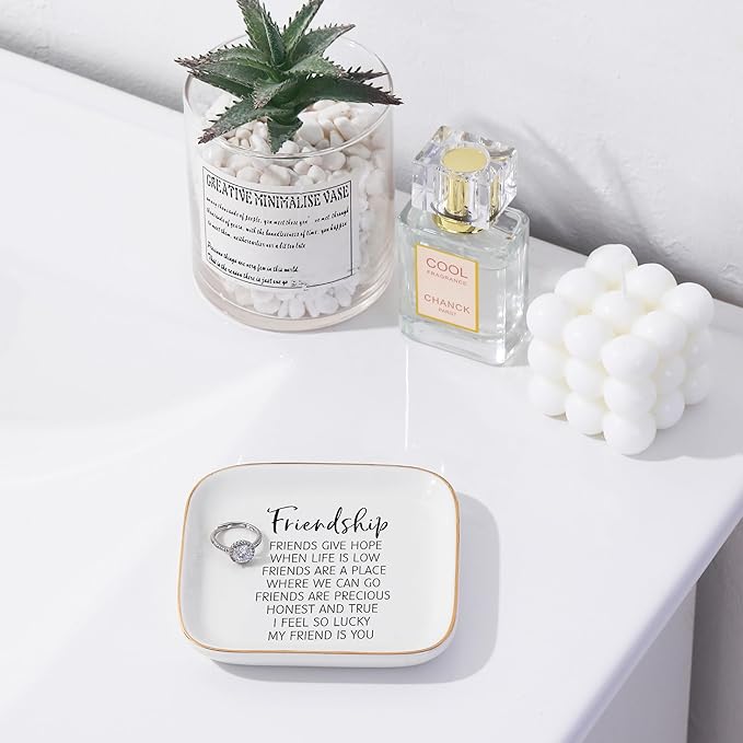 PUDDING CABIN Friend Gifts for Women Birthday - “I Feel So Lucky My Friend is You Friendship Jewelry Dish for Besties, Sisters, Best Friends, Birthday Gifts for Women Mothers Day Graduation Christmas
