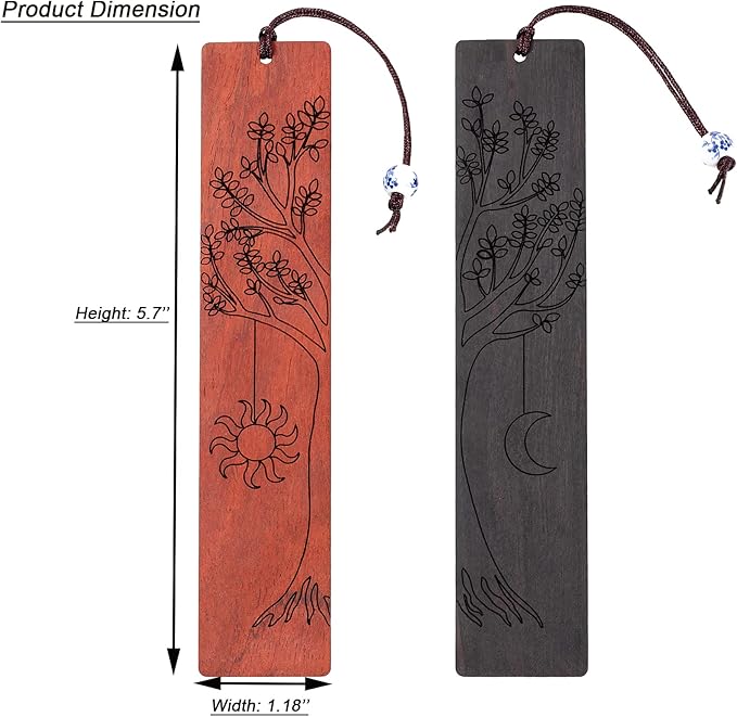 2 Pcs Bookmark,Cute Wooden Book Markers for Men Women, Unique Book Mark (Sun and Moon)