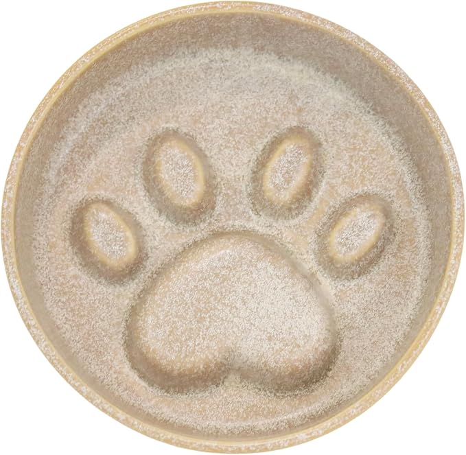 Ceramic Slow Feeder Bowl, 6.69 x 5.7 inches, Elevated Design with Paw Pattern, for Cats and Small Dogs (Khaki)
