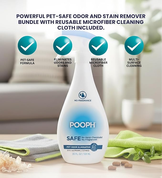 Liquid & Stain Eliminator 20 OZ Bundle with Microfiber Cleaning Cloth — Carpet and Upholstery Cleaner for Household and Pet Mess Cleanup Pet Odor Eliminator for Home — Gift Set (2 Items)