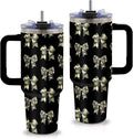 Camo Bow Tumbler 40 oz - Camouflage Bow Tumbler with Handle and Straws, Leak-proof, BPA-free, Insulated Stainless Steel Tumblers, Travel Coffee Mugs - Bowknot Lovers Birthday Gift Cup for Women