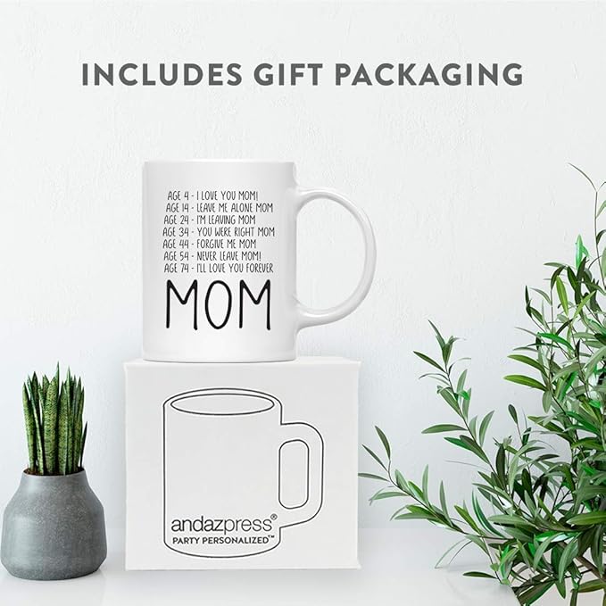 Andaz Press Mother's Day 11oz. Ceramic Coffee Tea Mug Gift for Mom, Ages and Moods, I'll love you forever Mom, 1-Pack, Birthday Christmas Gift Ideas