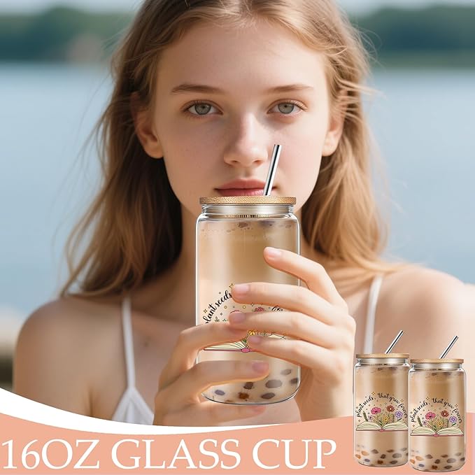 Teacher Birthday Gifts for Women, Teacher Appreciation Gifts, Thank You Christmas Retirement Gifts Set with 16 oz Glass Cup Necklace