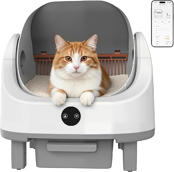 Automatic Self Cleaning Litter Box for Multiple Cats, Large Open-Top Electric Cat Litter Box with Smart APP Control, 9L Capacity & Safety Sensors, Includes Waterproof Liner