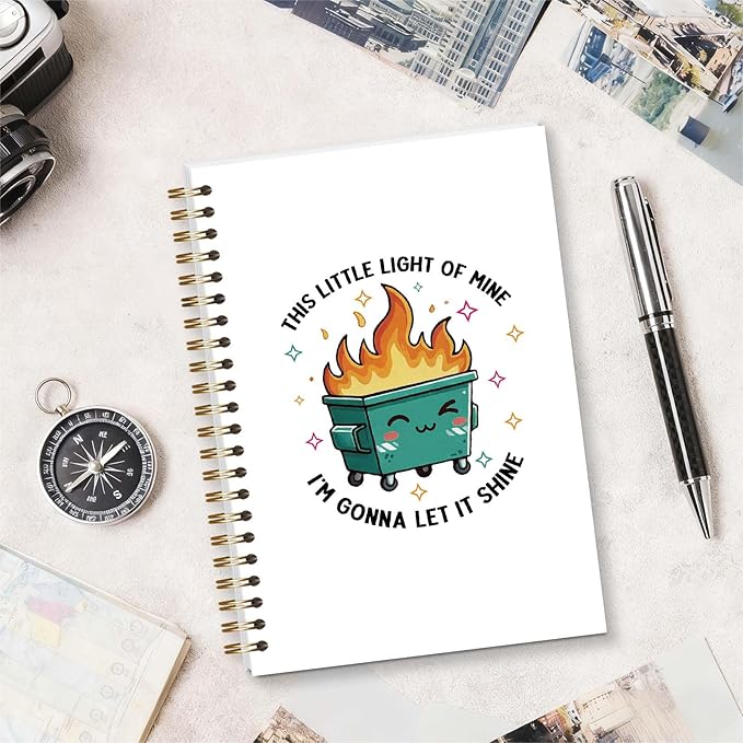 Postive Affirmation Spiral Notebook, Funny Dumpster Gifts for Coworkers, This Little Light of Mine I'm Gonna Let It Shine, 5.5x8.3 Inch - A07