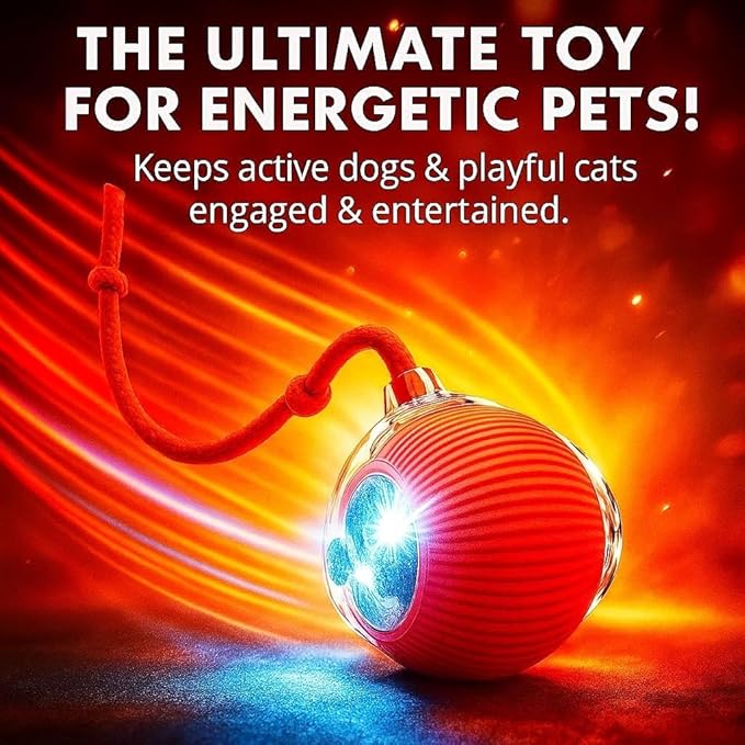 Durable Interactive Cat Toys for Indoor Cats, Smart Automatic Cat Chase Ball Toy, Upgraded Speedy Tail Kitten Toy for Bored Indoor Adult Pets (Red)