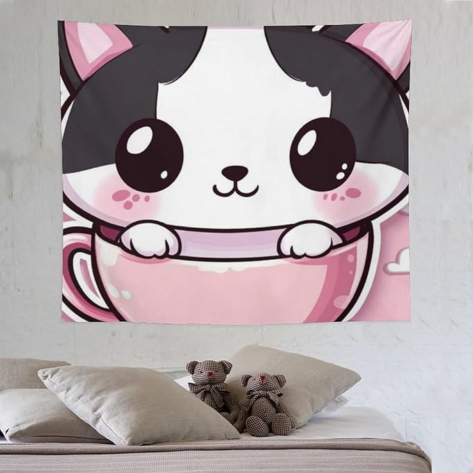 MaSiledy Tapestry Kawaii Cat Wall Hanging Wall Tapestry Aesthetic Cat Mom Gifts Tapestry Wall Hanging Bedroom Wall Decor Living Room Landscape 50"x60" Tapestries for Bedroom Living Room Dorm